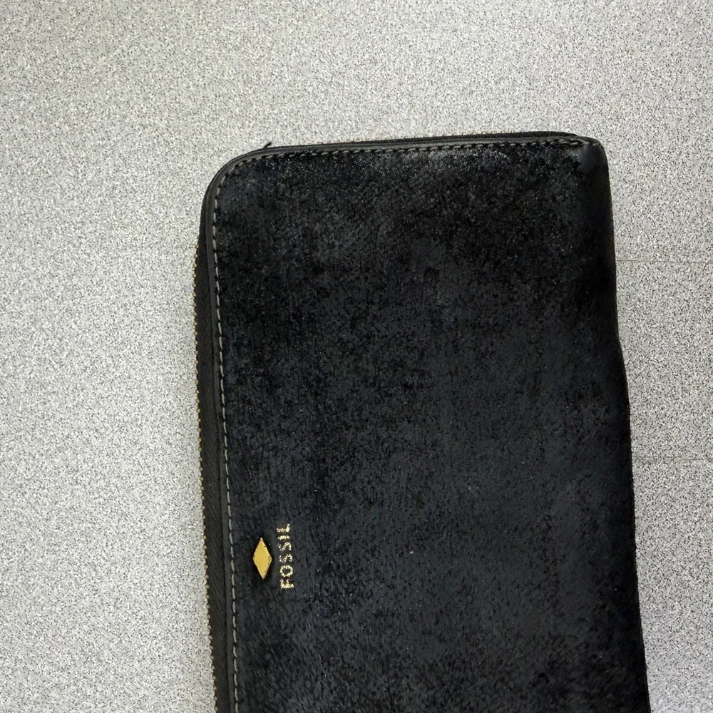 Fossil Wallet Womens OS Black Logan Zip Around Clutch Leather